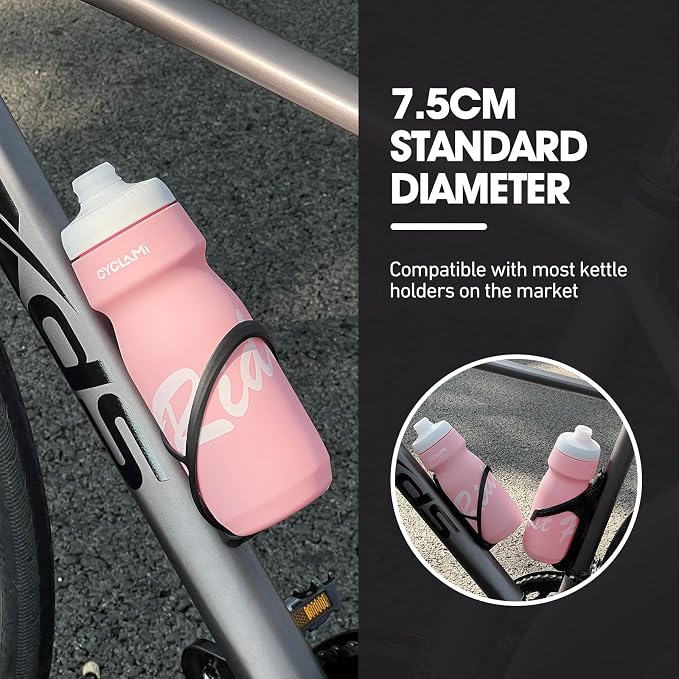 Bike Water Bottle 22oz/650ml Cycling Squeeze Water Bottle BPA Free Leakproof Easy-Squeeze Sports Bottles for Bicycle Gym Camping Hiking Cherry Blossom Pink