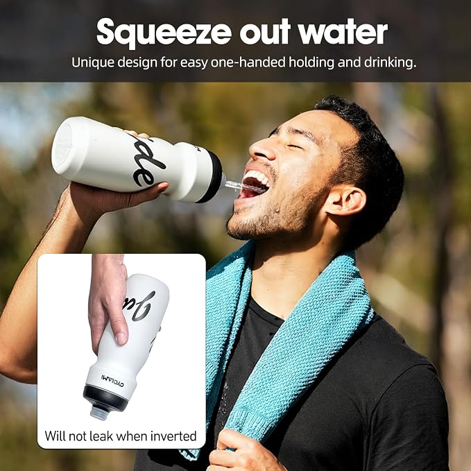 Bike Water Bottle 22oz/650ml Cycling Squeeze Water Bottle BPA Free Leakproof Easy-Squeeze Sports Bottles for Bicycle Gym Camping Hiking Domestique White