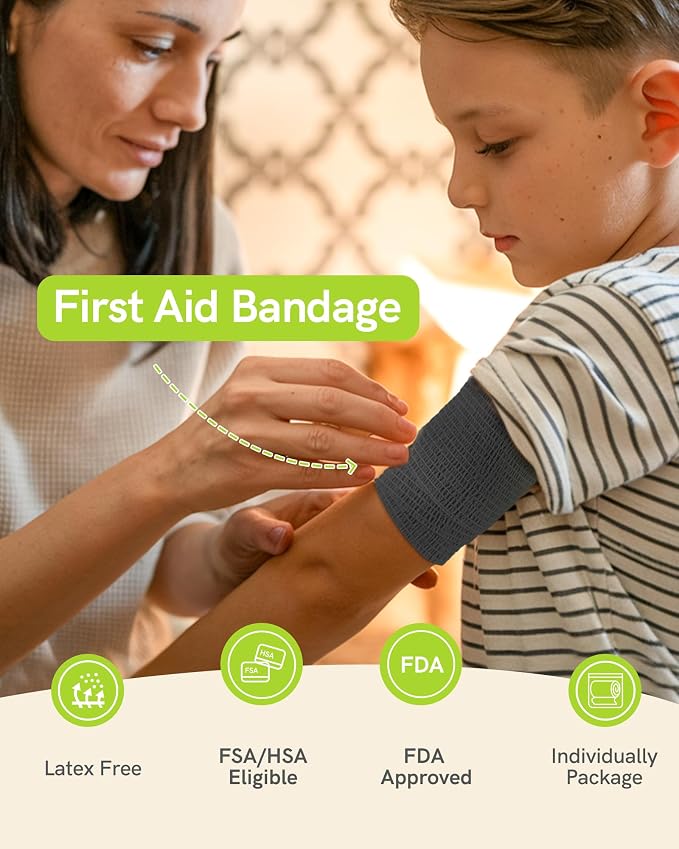 FriCARE Self Adhesive Bandage Wrap, Medical Tape in First Aid Kit, Classic | Elastic Cohesive Bandages for Sports/Vet/Wrist Ankle Wounds, 2 Inches X 5 Yards, Latex-free 6 Rolls