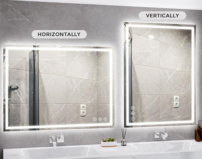 Koonmi 55x30 LED Bathroom Mirror with Light, Anti-Fog, 3 Colors | Backlit + Front Lit, Dimmable Brightness, Shatterproof HD Distortion-Free Tempered Glass, Hardware Included