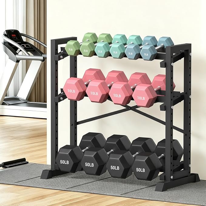 Eocnrhe Dumbbell Rack Stand Only, Weight Rack for Home Gym, 3-Tier Adjustable Dumbell Rack Heavy-Duty Weight Stand for Dumbbells Kettlebells