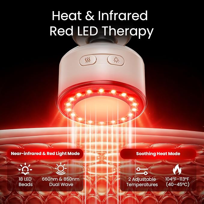 BOB AND BRAD Q2 Ultra Mini Massage Gun with Red LED Therapy Infrared Heat | Portable, Ultra-Quiet Handheld Massager, Muscle Comfort, 5 speeds, 5 heads, Carry Case, Home, Office, Travel