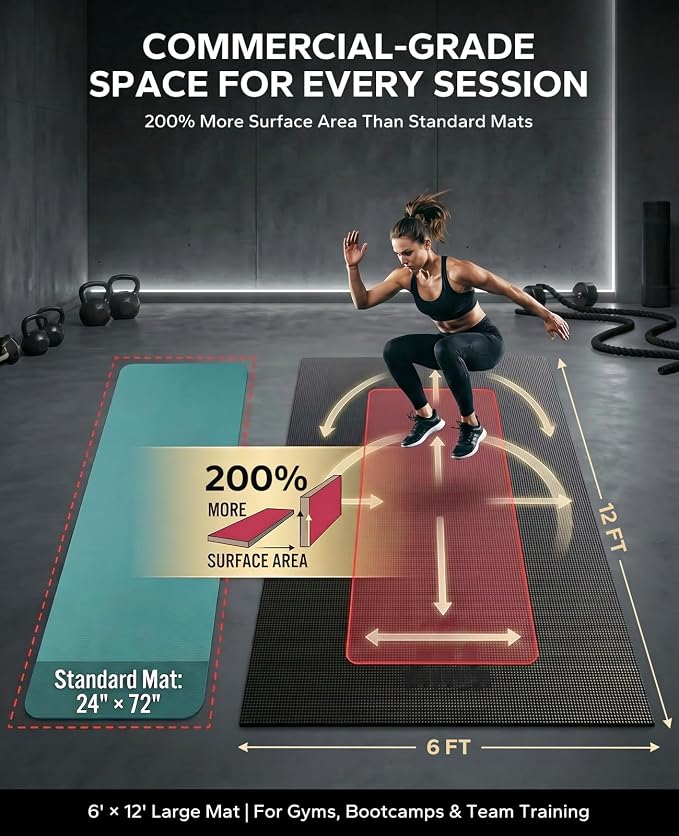 HAPBEAR Large Exercise Mat-6'x4'/7'x5'/6'x8'/6'x9'/6'x10'/6'x12'x 1/3"(8mm) | Non-Slip, Ultra Durable, Thick Workout Mat for Home Gym Flooring, Cardio, Yoga & Fitness; High-Density, Shoes-Friendly