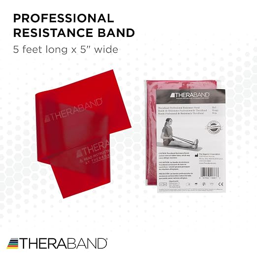 THERABAND Professional Resistance Band, Red Level 2 Medium, 5 ft Exercise | Portable, lightweight, latex. For desk, recovery, gym. Therapy, physical, fitness, strength.