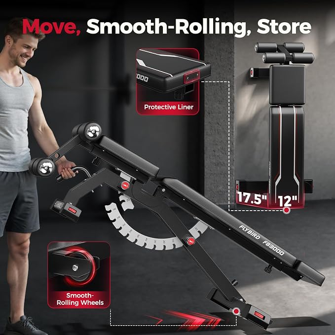 FLYBIRD Adjustable Weight Bench, Full Body Workout Bench for Home Garage Gym Strength Training, Incline Flat Decline for Sit Up Bench Press