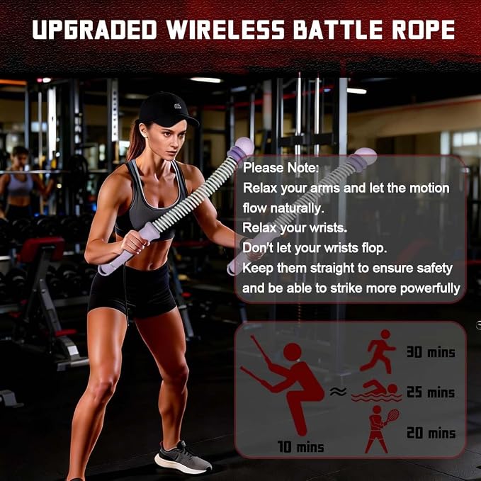 Weighted Ropeless Battle Rope for Home Gym, Workout Exercise Rope for Strength Building, HIIT and Low-Impact Aerobic Training for Men & Women Purple