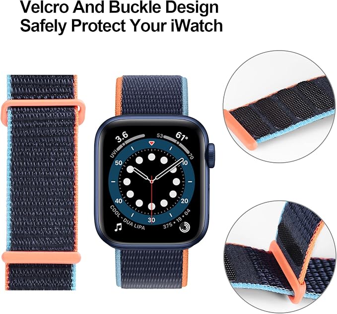 Sport Loop Band Compatible with Apple Watch Band 38mm 40mm 41mm 42mm 44mm 45mm iWatch Series 7 6 5 SE 4 3 2 1 Strap, Nylon Women Men Stretchy Elastic Braided Wristband, 38 40 41mm Navy Blue | Braided Nylon Band for Apple Watch 38mm 40mm, Adjustable Com...