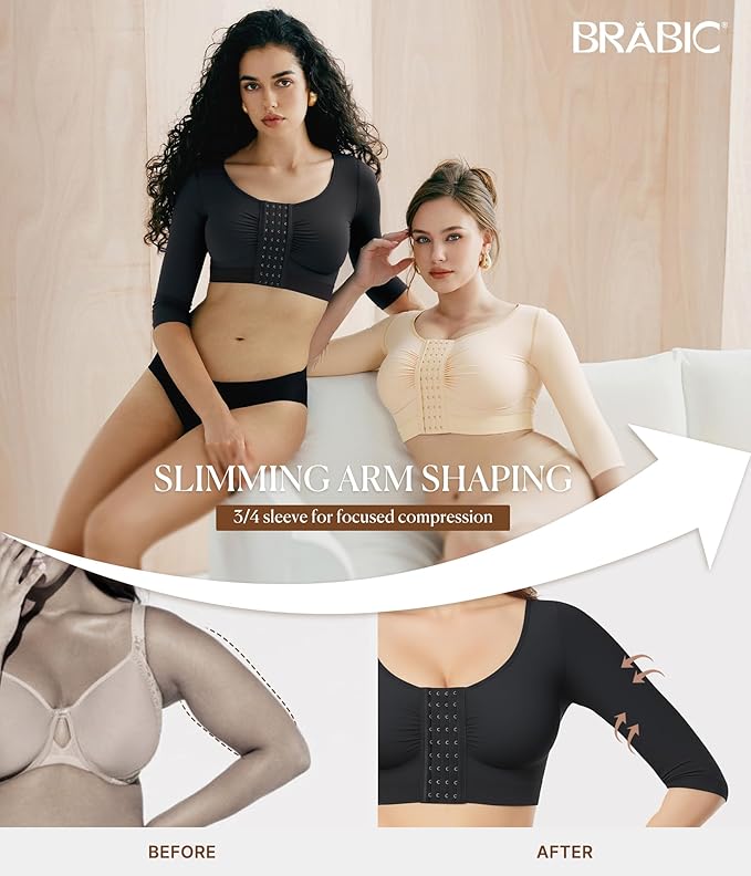 BRABIC Upper Arm Shaper for Women Fajas Post Surgery Compression Sleeves | Front Closure Bra, Arm Lipo Compression Garment, Slimming Shapewear Top, Support for Flabby Arms and Post-Surgery Recovery