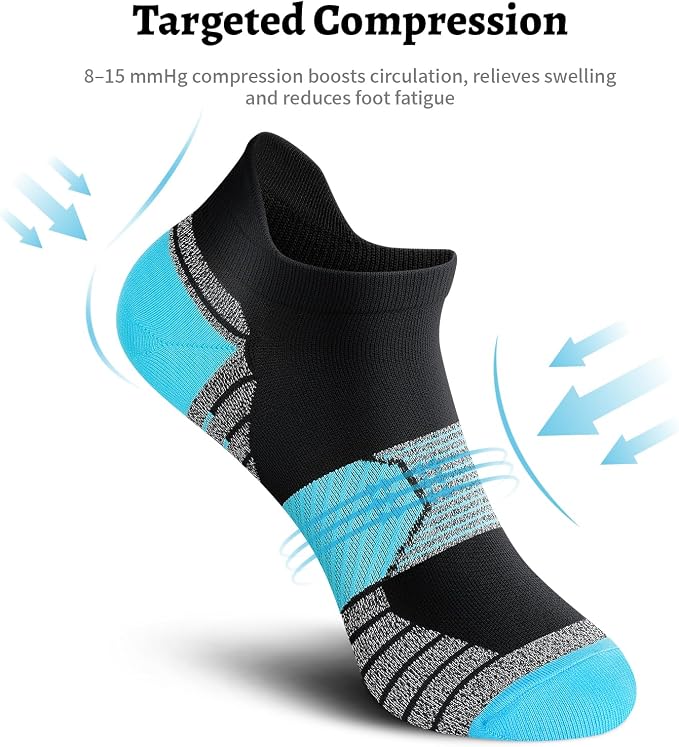 Ankle Compression Socks for Women 6 Pairs Running Socks with Arch Support | Athletic Womens Ankle Socks for Running, Gym, Workouts, Long-Distance Walking, Travel, Daily Use, Relieve Plantar Fasciitis
