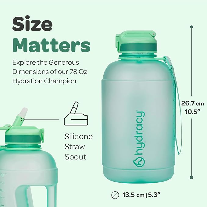 Hydracy Motivational Water Bottle with Time Marker and Straw Lid 78 oz | Leakproof,BPA Free,No Sweat Neoprene Sleeve,Carry Strap,Daily Intake Tracking for Fitness & Outdoors