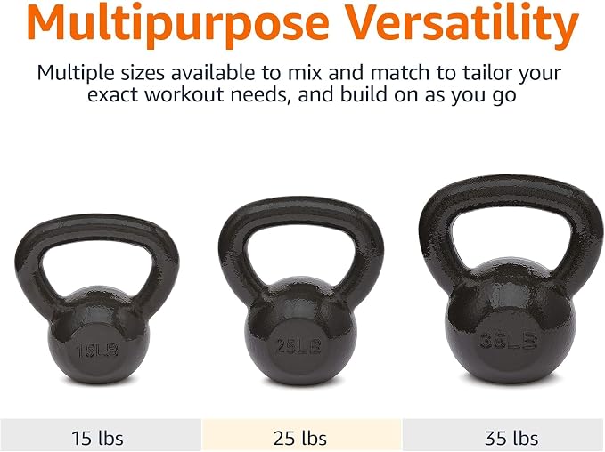 Amazon Basics Cast Iron Kettlebell for Strength Training, Textured Wide Handle, Black