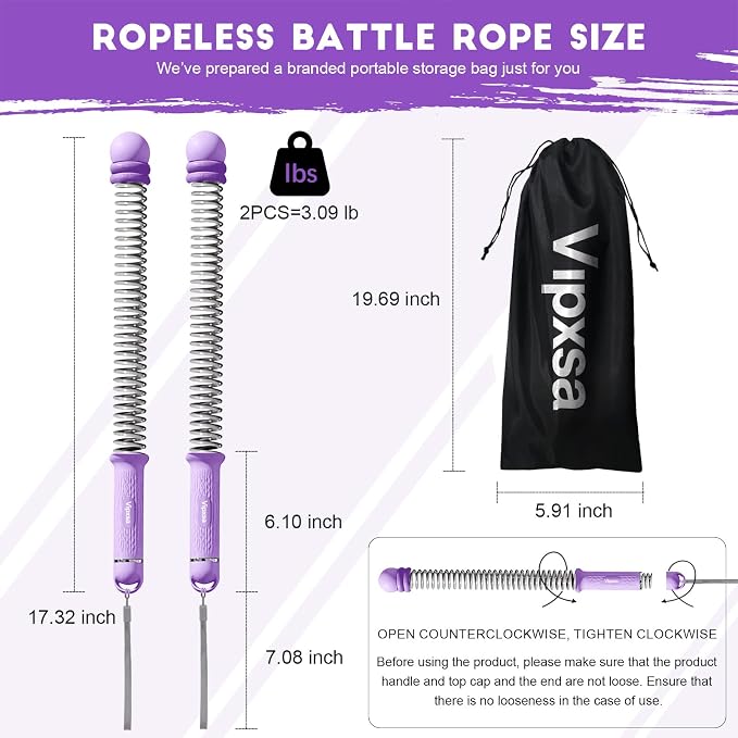 Adjustable Weights Cordless Battle Ropes,Portable Ropeless Battle Ropes for Home Gym with Storage Bag, Weighted Exercise Equipment for Low-Impact Workout, Strength & HIIT, for Men & Women