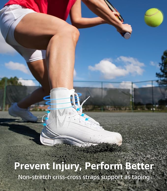 Slim-Fit Ankle Brace for Sprained Ankle, Quick Lace Up Ankle Support for Women Men with 2 Auto-Shaped Pads, Air Fabric Cool Ankle Stabilizer for Injury Recover, Running,Sports,White,XS