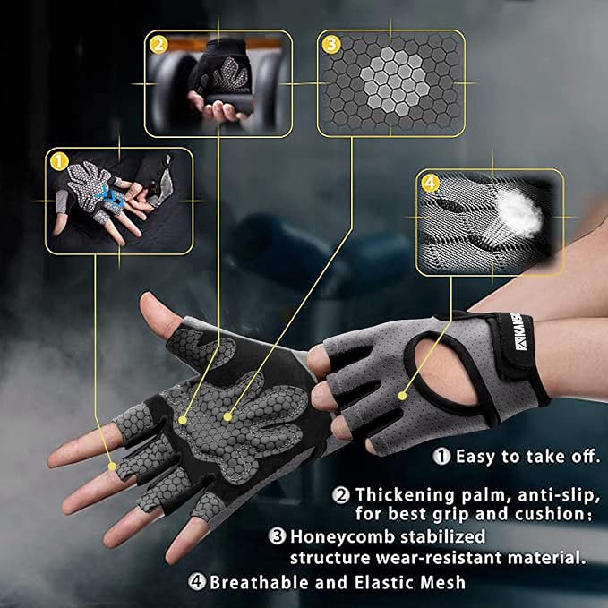 LIFECT Essential Breathable Workout Gloves, Weight Lifting Fingerless Gym Exercise Gloves with Curved Open Back, for Powerlifting, Women and Men