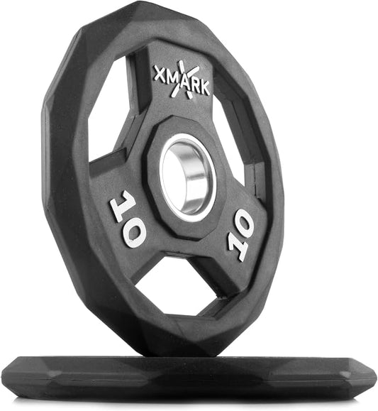 XMARK Black Diamond Olympic Weight Plates 2-Inch, Rubber Barbell Plates with Tri-Grip Handles for Home Gym Strength Training