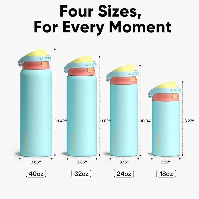 ENCOOL Leakproof Insulated Water Bottle with Straw Dual-Sip Water Bottle Bag-Safe Design for Work, Commute & Gym – Keeps Drinks Cold All Day, 24 oz, Orange-Reef Blue