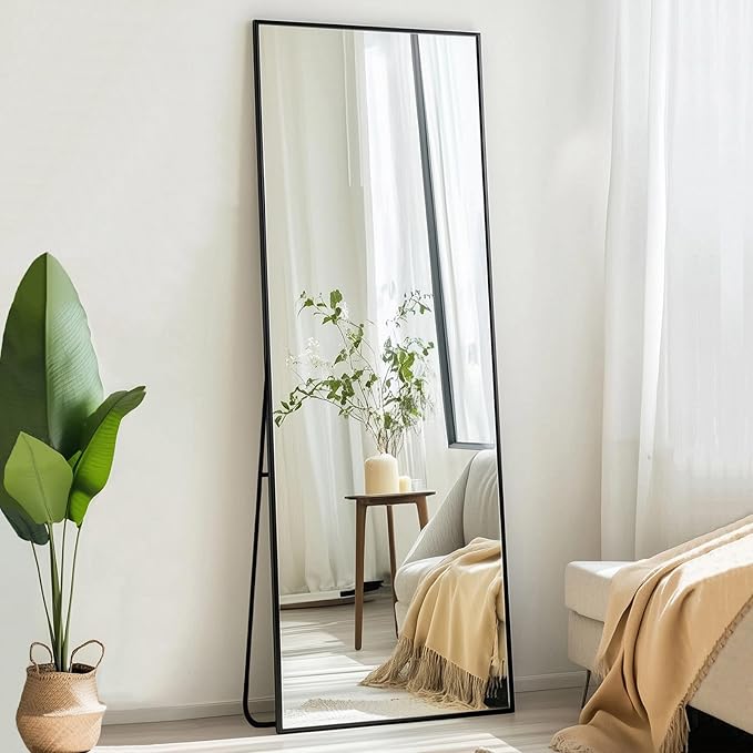Floor Length Mirror 48x16 inch, Wall Mirror Full Length,Metal Frame | Matte Black Metal Frame, No Distortion, Rust-proof, Easy Installation, Suitable for Living Room, Entryway, Bedroom