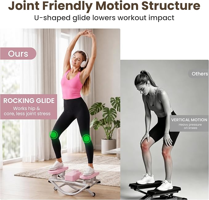Rock Stepper for Home Exercise, Side-to-Side Mini Stepper with Bands, Low-Impact Cardio for Glutes Legs Core, Quiet LCD Fitness Machine