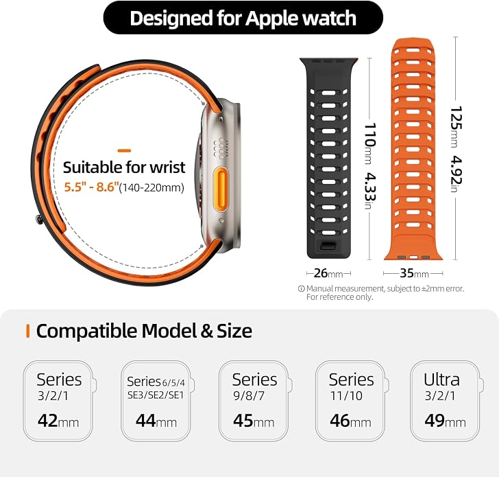 X-it Magnetic Watch Band for Apple Watch Ultra 49mm, 46mm/45mm/44mm, Silicone Sport Strap with Strong Magnet for Men and Women, Compatible with Apple Watch Series 11/10/9/8/7/6/5/4/3/2/1 and SE