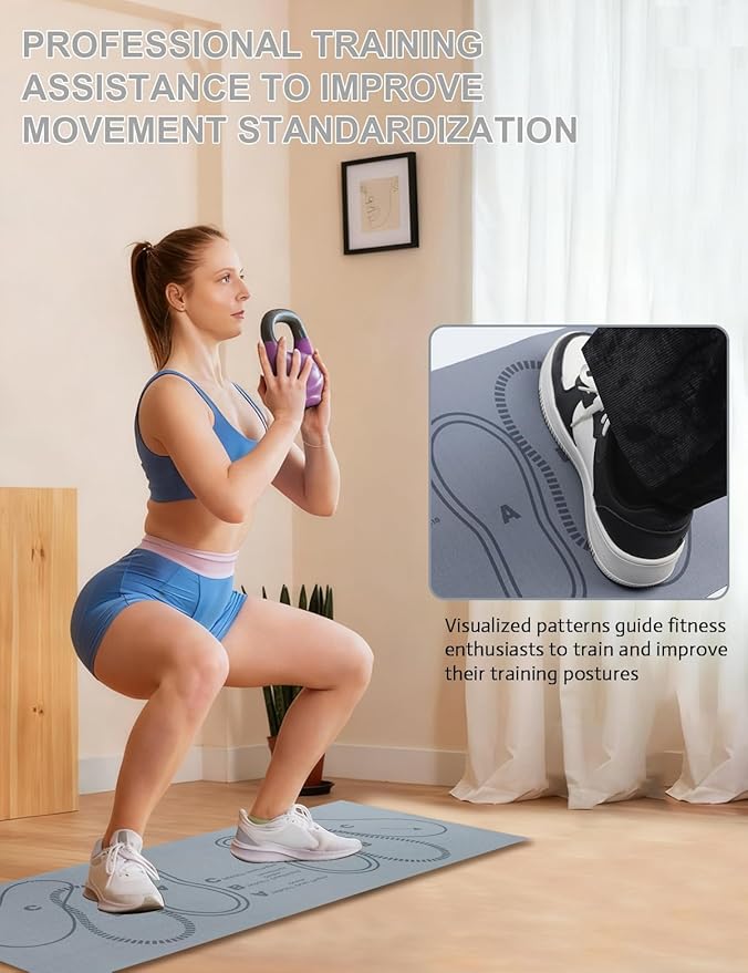 Squat Mat with Foot Position,Large Squat Target Pad 30'' X 13.8'',4mm Thickness Squat Mat Foot Positioning, Exercise Mat for Squats, Leg and Abdominal Workouts