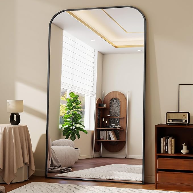 Oversized Full Length Mirror 81"x41" Arched Floor Standing Mirror | Large Full Body Mirrors with Stand - with Aluminum Frame for Bedroom Living Room, Black