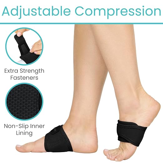 Vive Foot Arch Support Brace (Pair) - Wrap Corrector for Flat Feet, Plantar | Fasciitis, Pain Relief, Fallen Arches - Compression Sleeve Strap, Gel Bands Inserts for Women & Men - Wear Under Socks