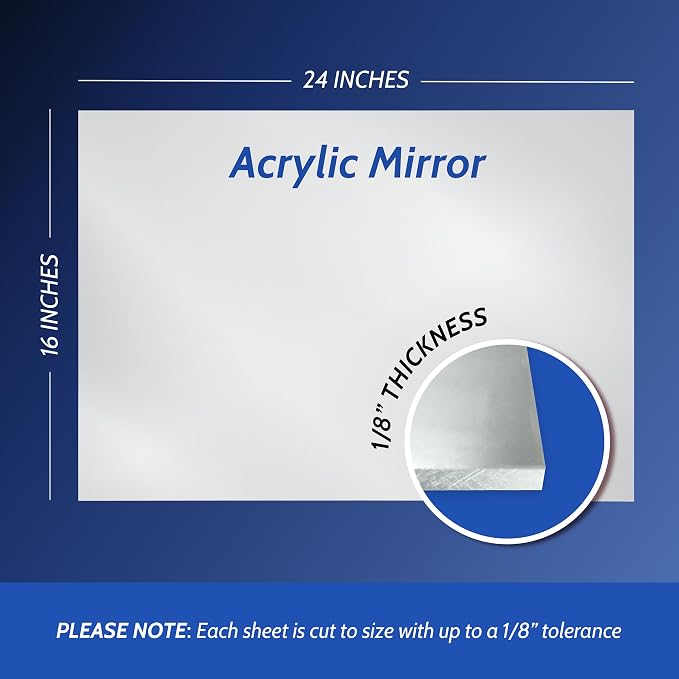 Duco USA-Made Acrylic Mirror Sheet 1/8 Inch Thick 16" x 24" (with Adhesives) - Pack of 1 Silver Frameless Plastic Mirror for Walls, Home Gyms, Bathrooms, & More - Shatter-Proof Mirrored Plexiglass