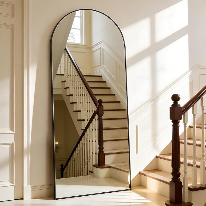 Arched Full Length Mirror 56"x21" Black | Aluminum Frame Shatterproof Glass, Freestanding Leaning Wall Mounted Mirror for Bedroom Living Room Entryway, Modern
