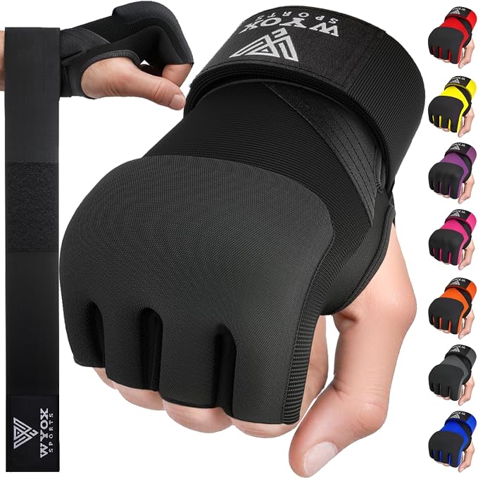 WYOX Neoprene Gel Boxing Hand Wraps Inner Gloves for Men & Women – 80cm/31in Quick Wrist Strap, Padded Knuckle Protection, Fingerless MMA Muay Thai Kickboxing Wraps for Training & Martial Arts