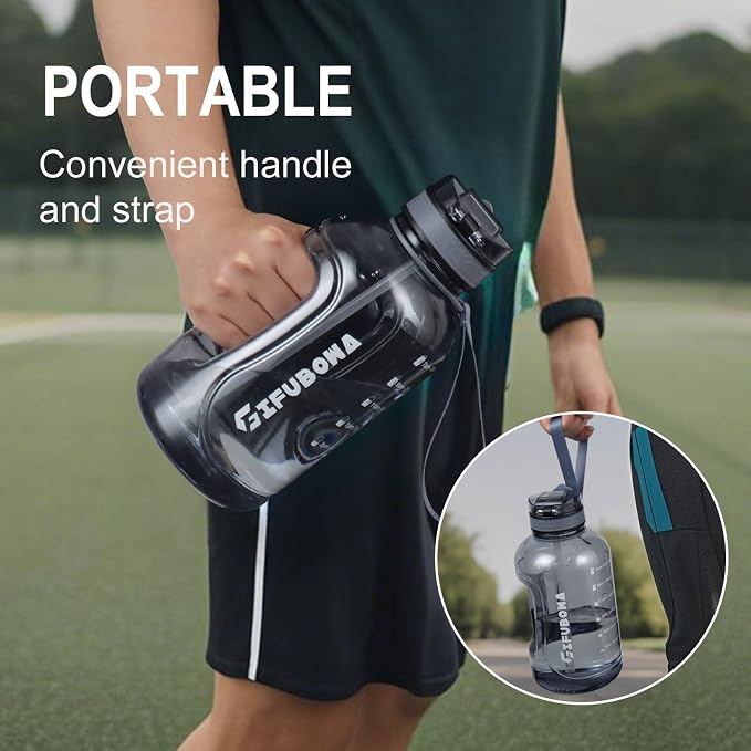 2l Water Bottle with Straw Cap Large Capacity 2 litre | BPA Free Hydration Jug with Handle and Motivational 64oz Drinking Jug