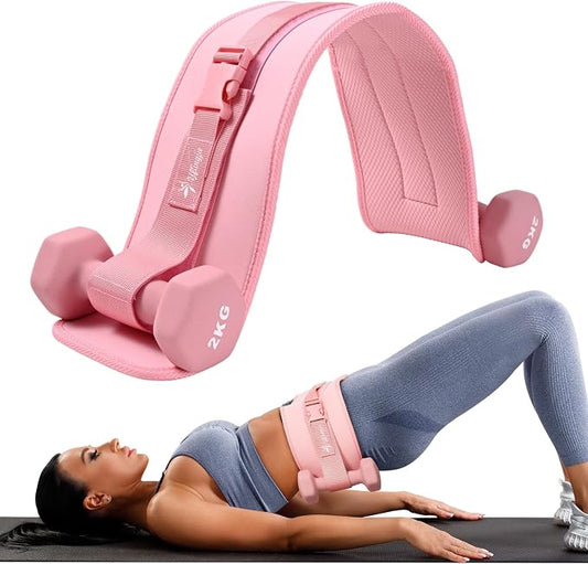 Hip Thrust Belt, Leather Dumbbell Booty Workout Belt | Adjustable non-slip booty belt for hip thrusts, fits dumbbells kettlebells plates, home gym exercise equipment