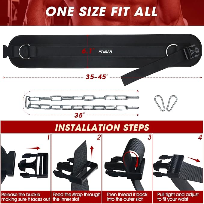 Dip Belt for Weightlifting, Weight Belt with Chain for Pullup, Weight Lifting Belt,Lifting Belt,Powerlifting Gym Belt for Pull Up, Squats, Powerlifting & Deadlift,Dip Belt,Capacity Up to 440 LBS,Waist Adjustable,Deadlifts & Added Weight Training