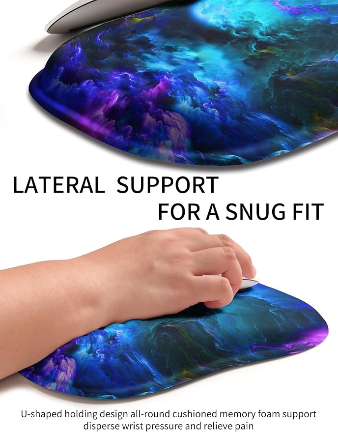 Hokafenle Ergonomic Wrist-Hugging Mouse Pad Wrist Support, U-Shaped Holding Wrist Rest Mousepad for Carpal Tunnel Pain Relief with Cushioned Memory Foam Slope Massage Bulge (10.2x8.3 in,Nebula)
