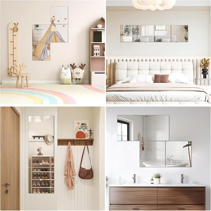 20x20 in Acrylic Mirror Sheet for Wall, 2.5mm Plastic Wall Mirror | Non Glass Body Mirror Tile with Adhesive Tapes, Modern Decorative Square Wall Mirror for Bathroom Bedroom Home Gym Door Decor