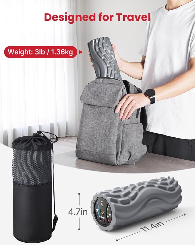 FITINDEX Vibrating Foam Roller for Exercise,5 Vibration Speeds,Rechargeable | Yoga Roller, Electric Roller for Deep Tissue Massage, Massge Foam Roller for Back, Legs & Shoulders, FSA Eligible HSA
