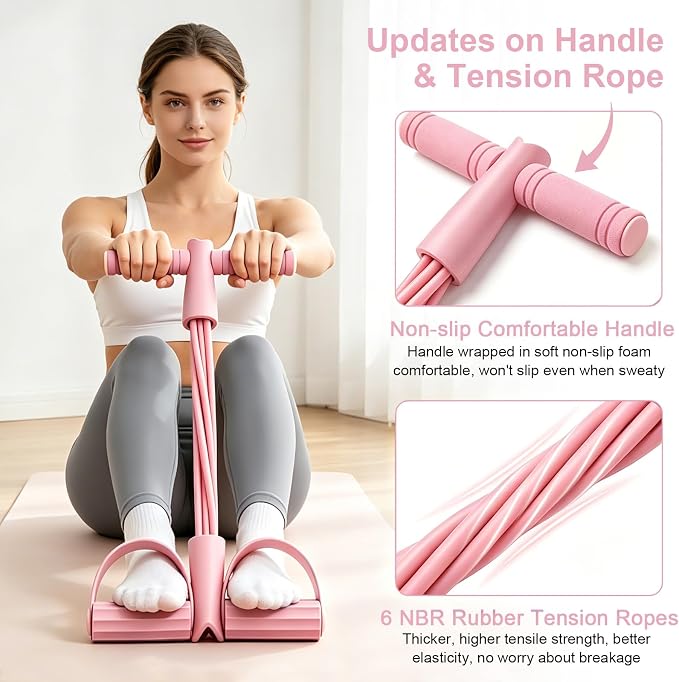Pedal Resistance Band with Handle, 6-Tubes Tesistance Bands with Handles, Natural Rubber Foot Pedal Resistance Band, Multifunctional Exercise Bands for Abdomen, Waist, Leg, Arm