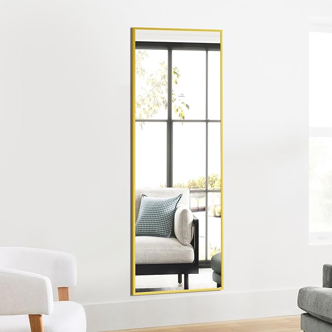 TRAHOME Standing Mirror Full Length Mirror,15" x 56" Large Floor Mirror with Aluminium Frame for Door Bedroom Bathroom Living Room(Gold)