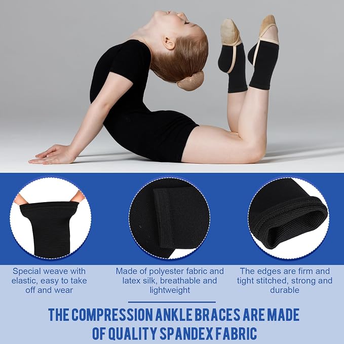 Tarpop 2 Pairs Kids Ankle Brace Set Foot Support Stabilizer Wraps Protector Guard Knitted Ankle Sleeve Sock Support Compression Socks for Injury Prevention(Black,Medium)