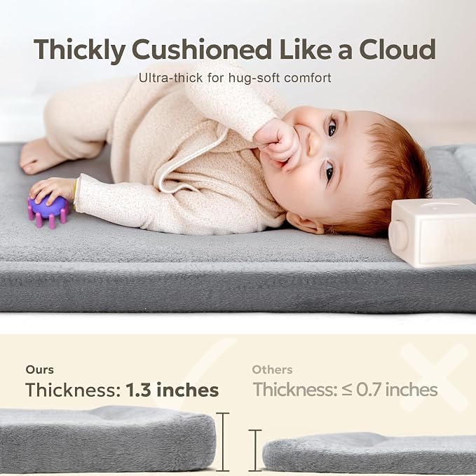 Mallify Ultra Soft 1.3" Thick Baby Play Mat for Floor, Extra Large Velvet 71"x79" Playpen Mat, Baby-Safe & Non-Slip Tummy Time Mat, Crawling Mat for Babies, Toddlers, Infants, Kids, Gray