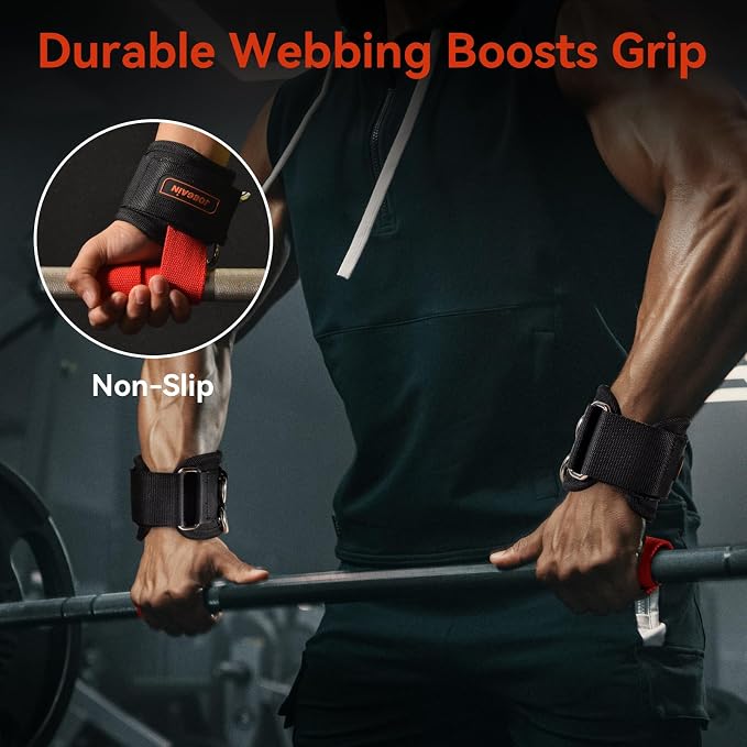 1 Pair Weight Lifting Straps with D Rings | Cable Machine Workout, Neoprene Padded Wrist Straps, Weightlifting Deadlifting, Non-Slip Wrist Support, Men Women