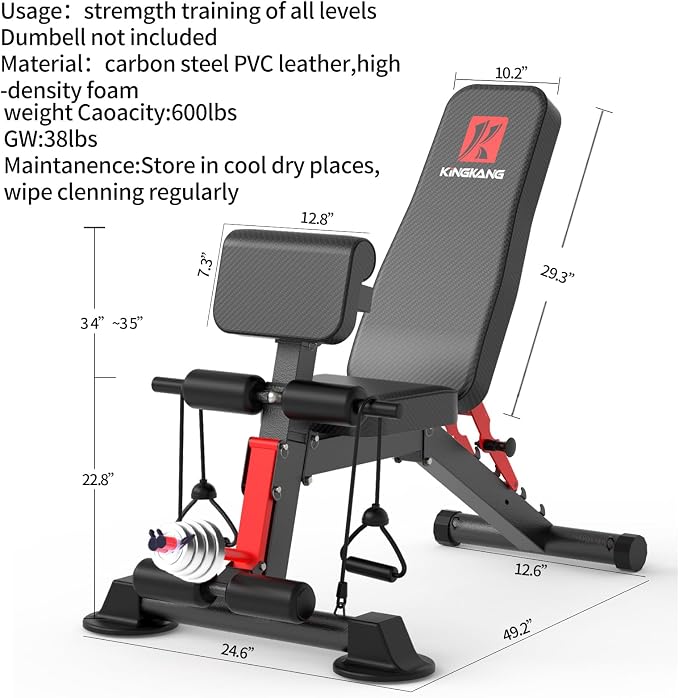 K KiNGKANG Adjustable Weight Bench for Home Gym Full Body Strength Training | Load 1050lbs|8+3 Angle Positions|High-Density Cushion|Commercial Steel Frame|Assembly Free | Foldable | Space Saving