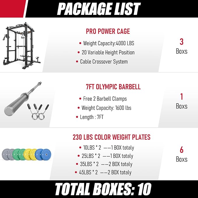 SPORTSROYALS Power Rack, Multi-Functional Power Cage, Squat Rack with Pulley System & LAT Pull Down, Workout Cage with J Hooks for Home Gym