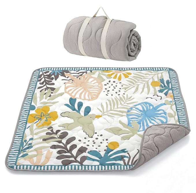 Momcozy Baby Play Mat for Floor, 50"x50" Thickened Playpen Mat | Playmate for Baby Tummy Time, Waterproof & Non-Slip, Foldable Outdoor Mat with Carrying Handle, Forest World
