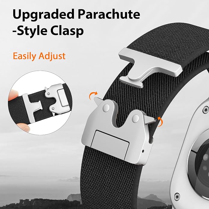 Elastic Sport Band for Apple Watch Ultra 3/2/1 Bands 49mm 46mm 45mm 44mm 42mm 41mm 40mm 38mm Men Women, Adjustable Parachute Buckle Nylon Fabric Wristband for iWatch Series 11 10 SE 9 8 7 6 5 4 3