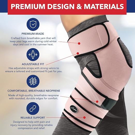 Dr. Arthritis Hip Brace, Adjustable Sciatic Nerve Brace & Stabilizer for Pulled Muscles & Injury Recovery, Hamstring Compression Sleeve Support, Sciatica Pain Relief Devices for Men & Women (S/M, Pink)