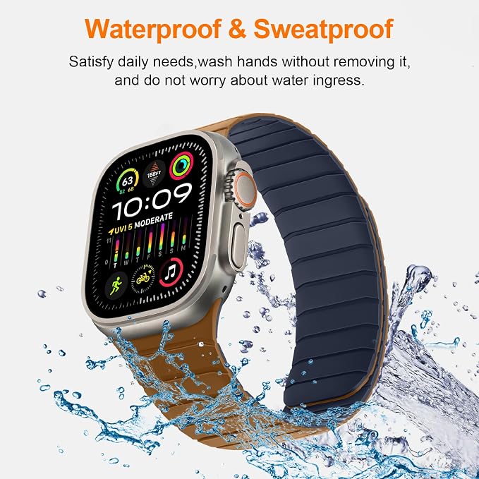 Tasikar Magnetic Bands Compatible with Apple Watch 42mm(Series 11/Series 10) 41mm 40mm 38mm Soft Silicone Replacement Loop Wristband for iWatch SE Series 11 10 9 8 7 6 5 4 3, Brown-Indigo
