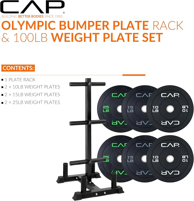 CAP 2-inch Olympic Bumper Plate Weight Set | 100-370 lbs | Multiple Colors | Storage Rack Optional