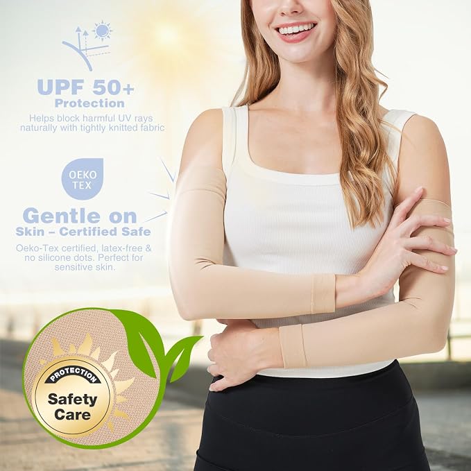 Lymphedema Arm Compression Sleeves for Women 20-30 mmHg Full Arm Support for Swelling Relief & All-Day Wear