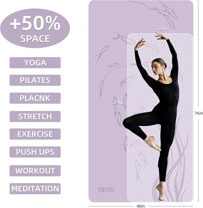 Extra Wide Yoga Mat 76"x40"x10mm TPE Non-Slip Fitness Exercise Mat | Thick 10mm Premium TPE, Extra Large for Pilates, Workout and Home Gym. Ideal for Men and Women