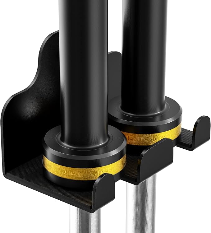 JNIHEEP Olympic Barbell Hanger,Garage Gym Bar Wall Rack,Vertical Barbell Mount Rack,Black Powder Coated,Space Saving Commercial or Home Gym Accessory,Holds Under 33mm Bar Size